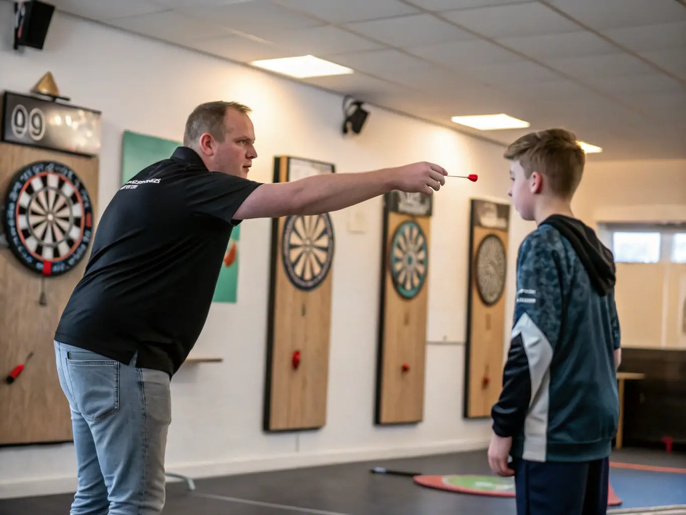 A coach providing guidance to a LA BOULE NEUVICOISE member during a training session, emphasizing the importance of skill development and technique refinement.