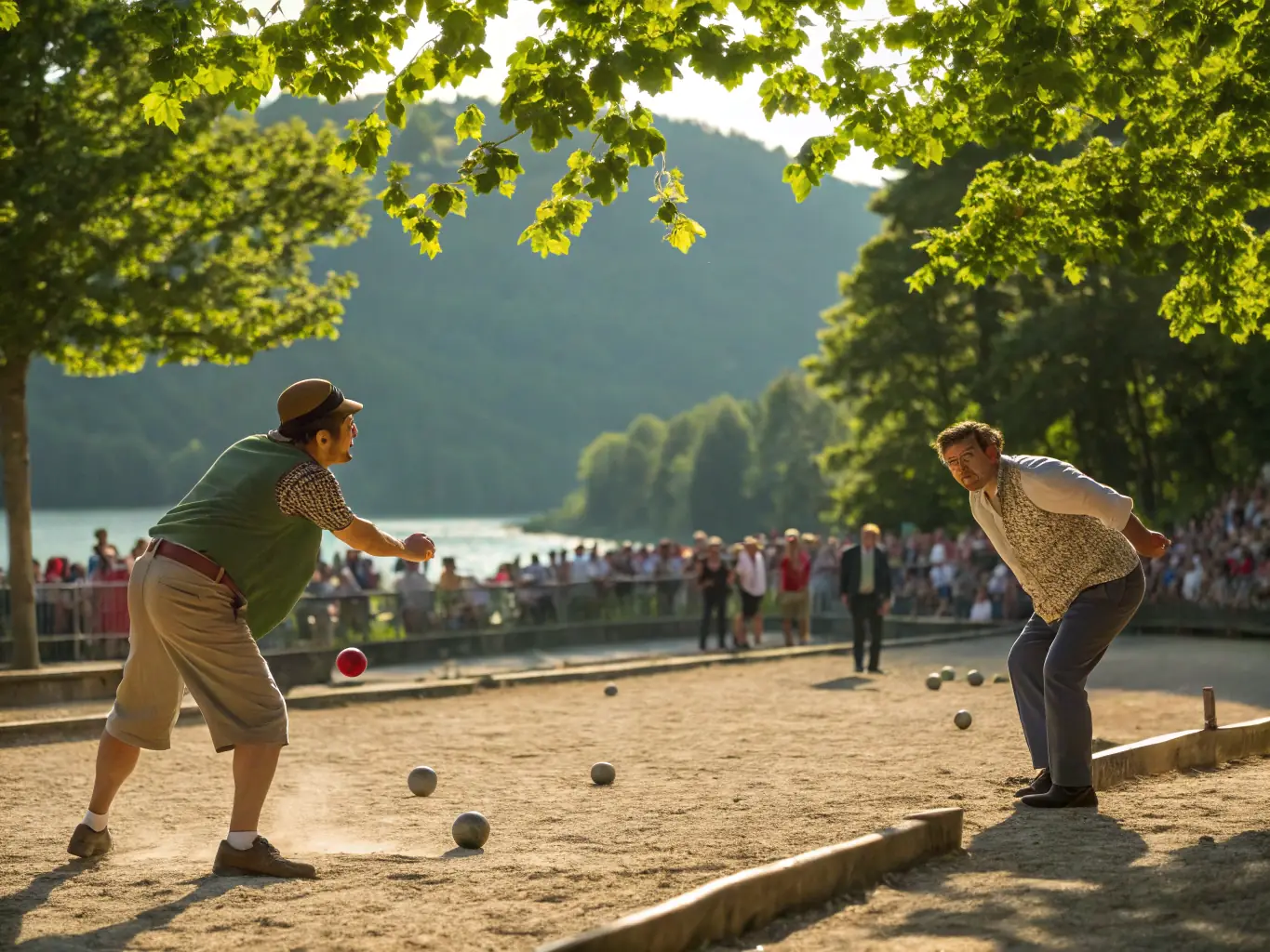 A photograph capturing the excitement and competitive spirit of the 10th Anniversary Boules Tournament, featuring players from various regions competing for the championship.