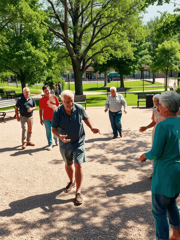 A vibrant photo showcasing a friendly boules competition organized by LA BOULE NEUVICOISE, with teams competing and spectators cheering in a lively atmosphere.